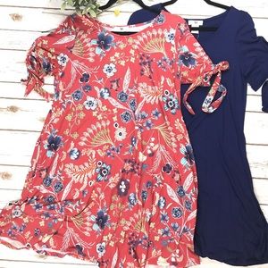 Navy Blue Tie Sleeve Dress with pockets